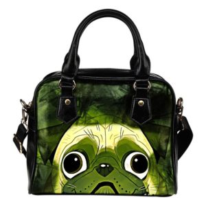 green Pug face abstract purse
